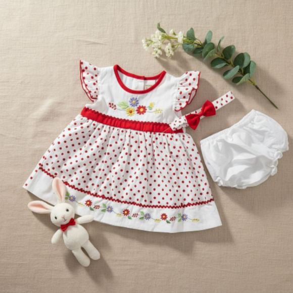 New Baby Girl Dress Set with matching headband underwear size 6 to 9 months - Picture 1 of 3